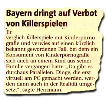 FTD 2.9.2008: Bayern dringt auf Verbot von Killerspielen