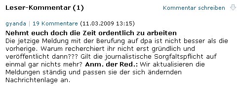 Kommentar eines Lesers auf FOCUS Online