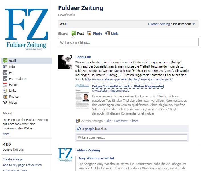 FZ Diskussionsversuch auf Facebook