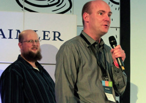 Wikimedia Vorstand Pavel Richter (r.) und Admin Dirk Franke (l.) wollten für mehr Verständnis werben. Mit zweifelhaften Erfolg.