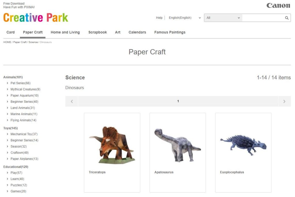 Screenshot: Canon Creative Park - Eine wahre Fundgrube unzähliger Papiermodelle