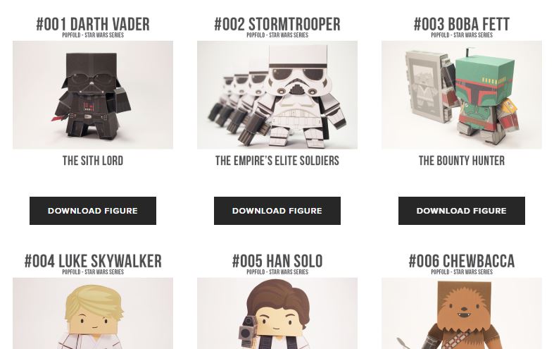 Screenshot: Cubefold Papercraft Star Wars Series. Diese Papiermodelle erinnern an die berühmten Bobble Heads.