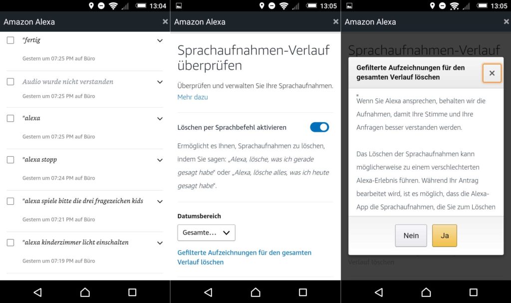 Alexa Sprachbefehle per App löschen