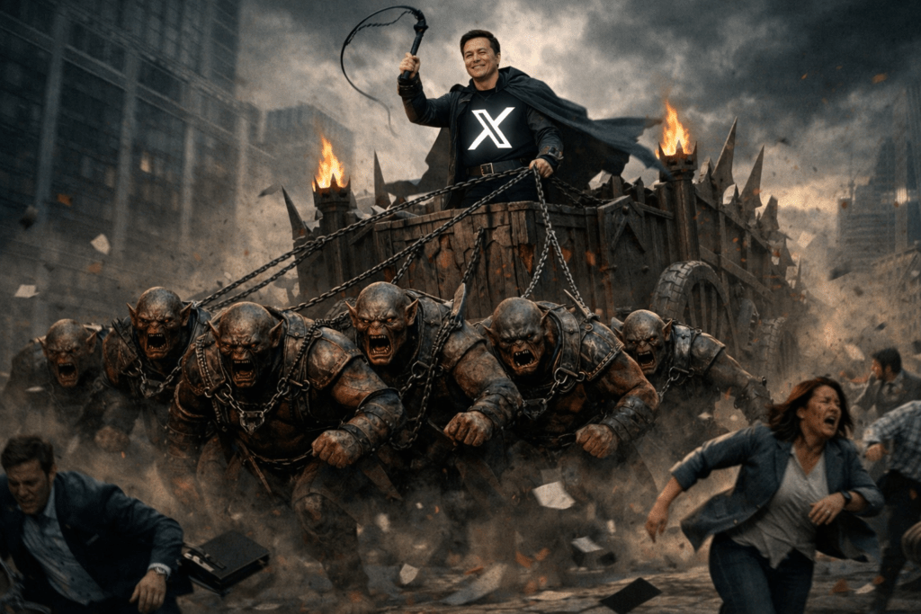 Elon Musk und seine Trollarmee des Hasses auf X: Illustration: Sora AI